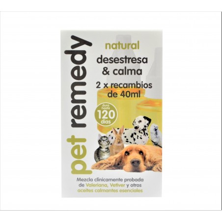 Pet Remedy Natural - 2 Repuestos de 40 mL. - Desestresa y Calma - 120 días - Pet Remedy 