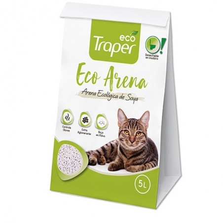 Arena Sanitaria Eco para Gatos - Bolsa de 5 litros (2,5 Kg. aprox.) + Bandeja + Pala  - Traper - TRAPER 