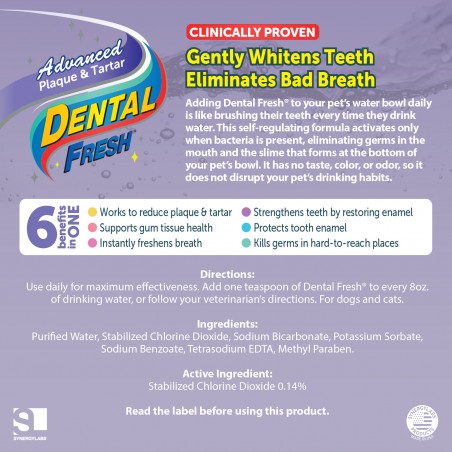 Dental Fresh® Advanced - Aditivo Anti Sarro y Placa Soluble en Agua p/ Perros - SynergyLabs 