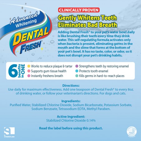 Dental Fresh® Advanced - Aditivo Blanqueador Soluble en Agua p/ Perros - SynergyLabs 